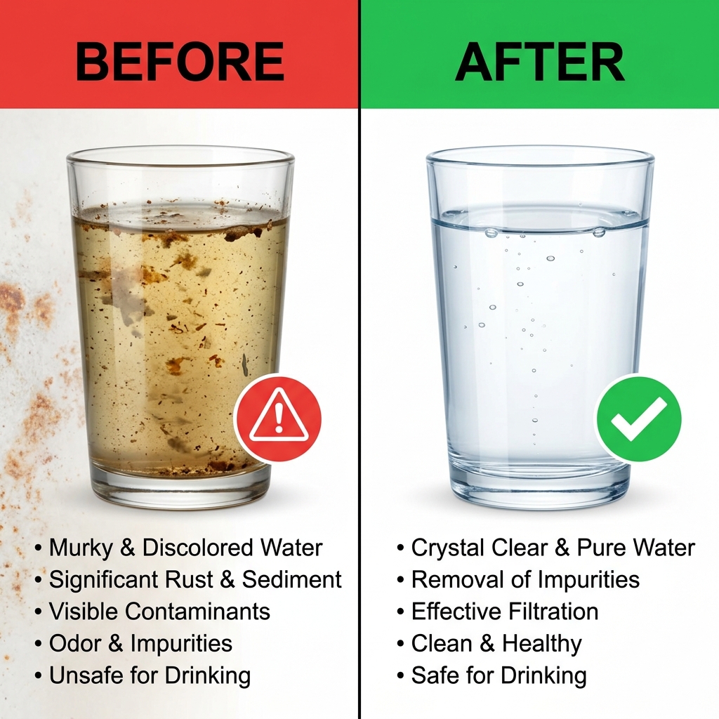 Comparación visual antes y después de purificación de agua Puronics